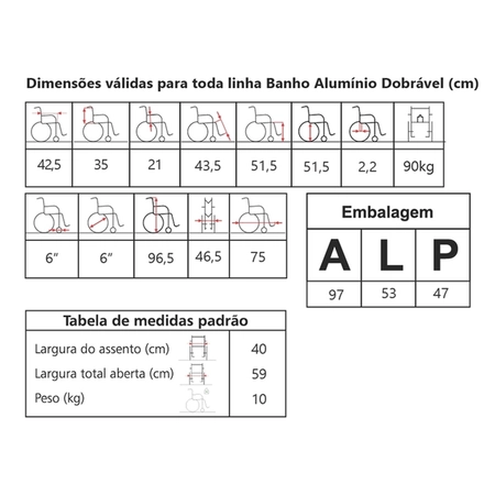 Cadeira de Banho Dobrável Alumí­nio Jaguaribe