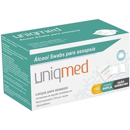 Swab Álcool Pads P/ Assepsia Uniqmed C/ 100 Saches