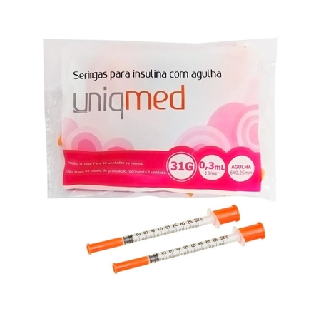 Seringa de Insulina Uniqmed 0,3cc Ag. 6x025mm 31G c/10 unidades