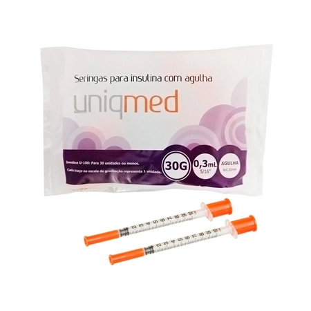 Seringa de Insulina Uniqmed 0,3cc Ag. 8x030mm 30G c/10 unidades