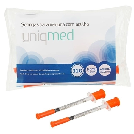 Seringa de Insulina Uniqmed 0,5cc Ag. 6x0,25mm 31G c/10 unidades
