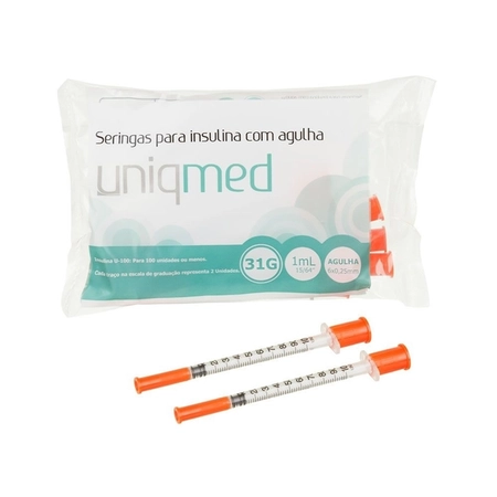 Seringa de Insulina Uniqmed 1,0cc Ag. 6x0,25mm 31G c/10 unidades