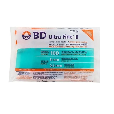 Seringa Insulina U-Fine 1,0cc Ag.8mm BD c/10 (328328)
