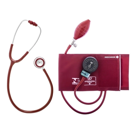 Conjunto Esfigmomanômetro Nylon Fecho Velcro + Estetoscópio Duplo BIC CJ0746 - Vinho