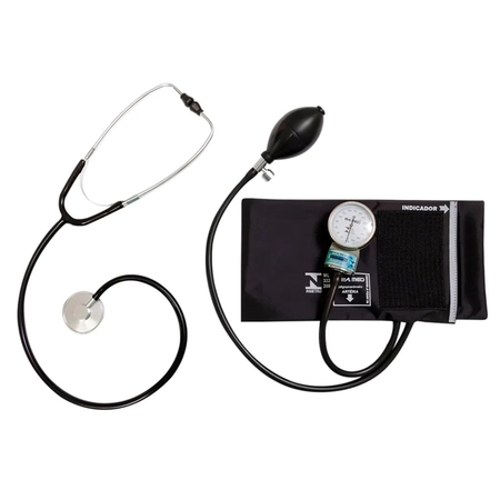 Conjunto Esfigmomanômetro Nylon + Estetoscópio Rappaport P.A.MED Preto - CJPA204