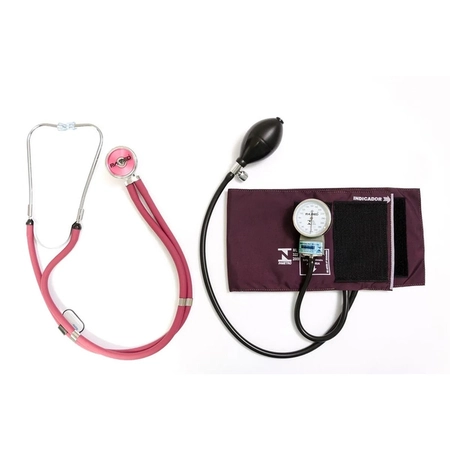 Conjunto Esfigmomanômetro Nylon + Estetoscópio Rappaport P.A.MED Bordô - CJPA207