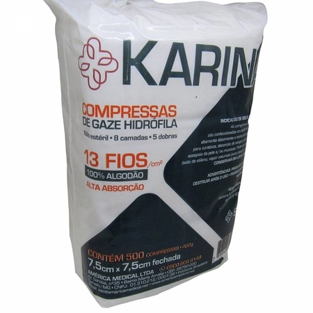 Compressa de Gaze 13 fios 7,5 x 7,5 c/500 - Karina