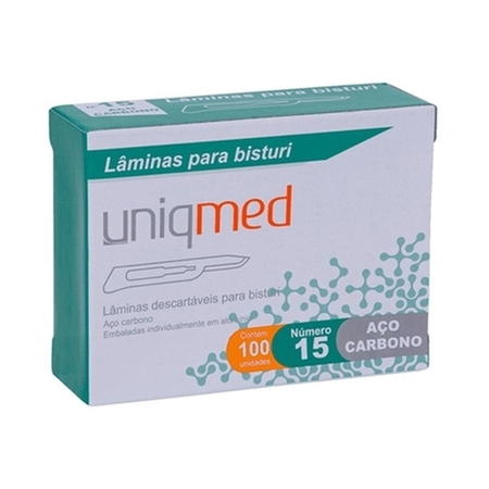 Lâmina de Bisturi Aço Carbono Uniqmed c/100 Unidades - Tamanho: N.15
