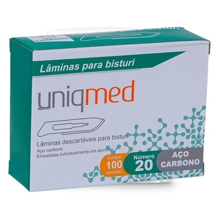 Lâmina de Bisturi Aço Carbono Uniqmed c/100 Unidades - Tamanho: N.20