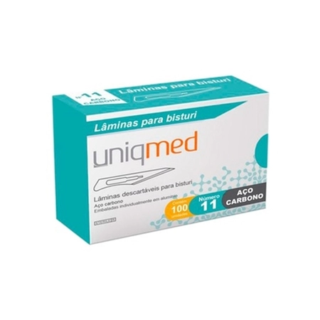 Lâmina de Bisturi Aço Carbono Uniqmed c/100 Unidades - Tamanho: N.11