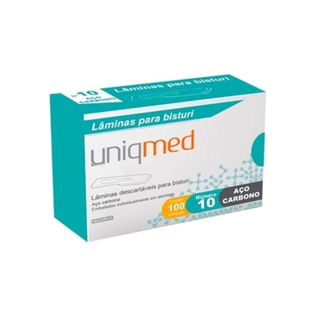 Lâmina de Bisturi Aço Carbono Uniqmed c/100 Unidades - Tamanho N.10