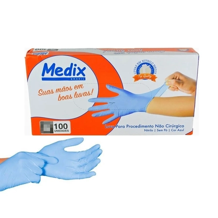 Luva Nitrílica Sem Pó Medix Azul M C/100 Unidades