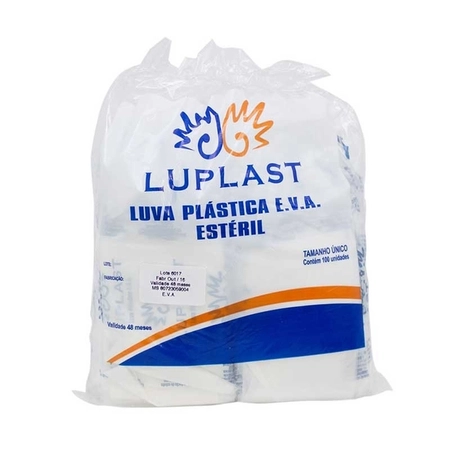 Luva Plástica Luplast Estéril E.V.A c/100