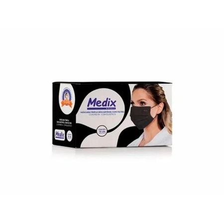 Máscara Descartável c/ Elástico Medix Preta C/50