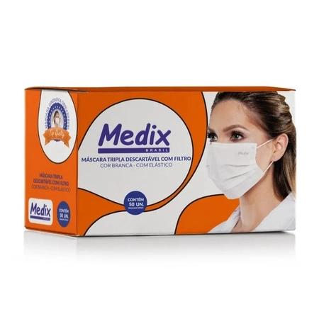 Máscara Descartável c/ Elástico Medix Branca C/50