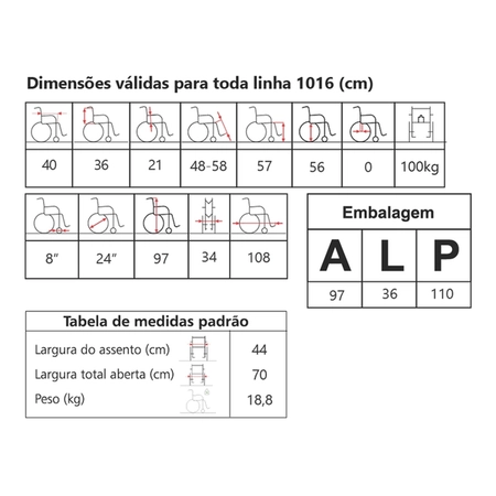 Cadeira de Rodas com Elevação PM 45cm Jaguaribe (1016)