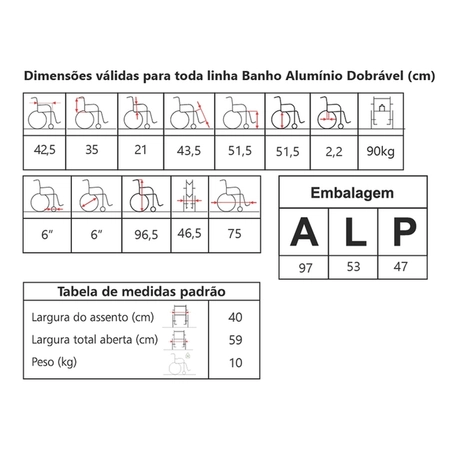 Cadeira de Banho Dobrável Jaguaribe 90kg (6055)