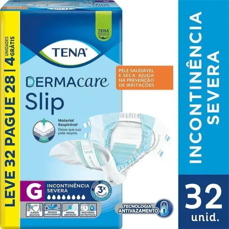 Roupa Intima Tena Slip Dermacare Leve 32 e Pague 28 G