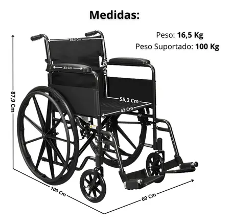 Cadeira de Rodas Supermedy (S90) 100kg em Aço Dobravel